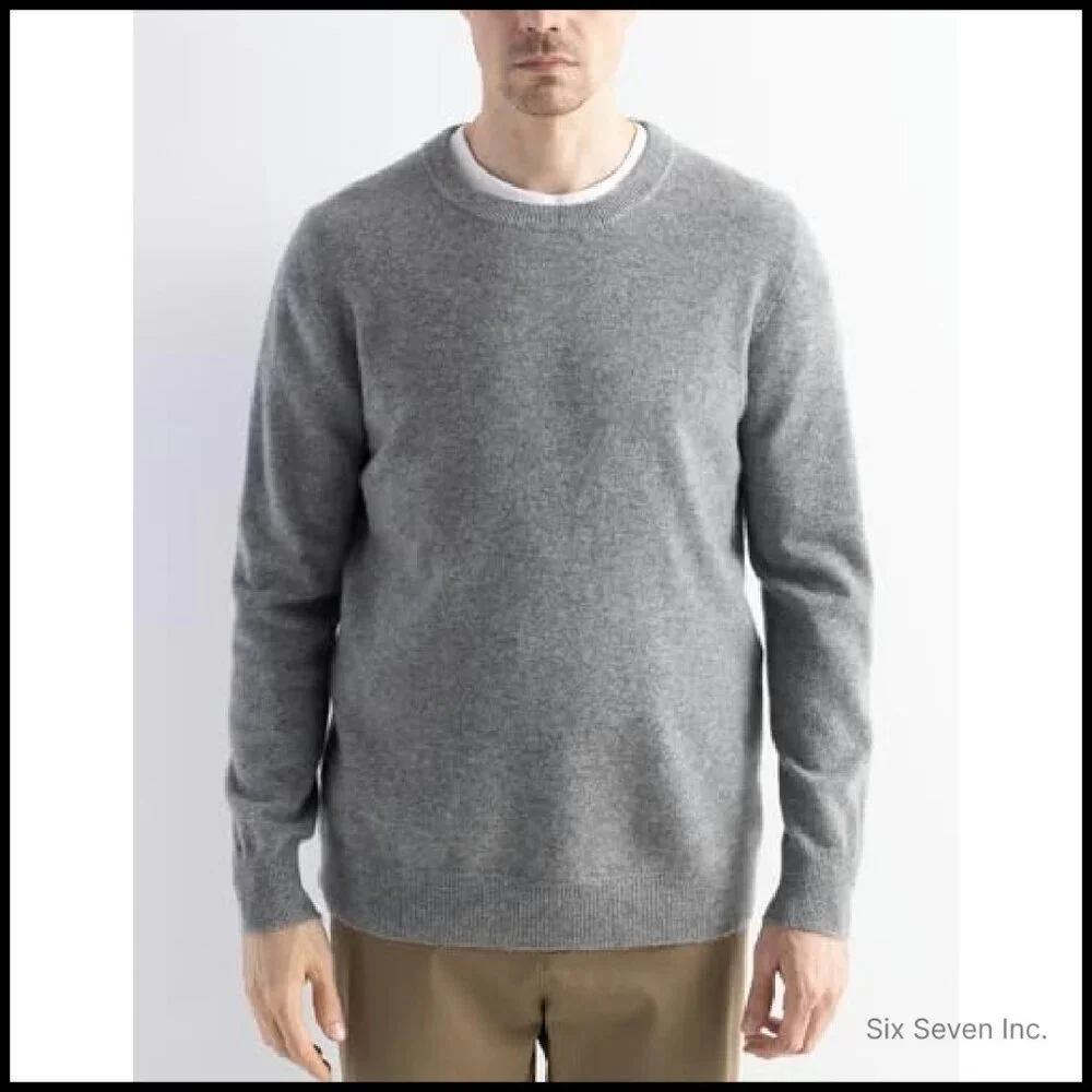 Men's 100% Merino Wool Sweater Seamless Knit Crew Neck Classic Elegant
